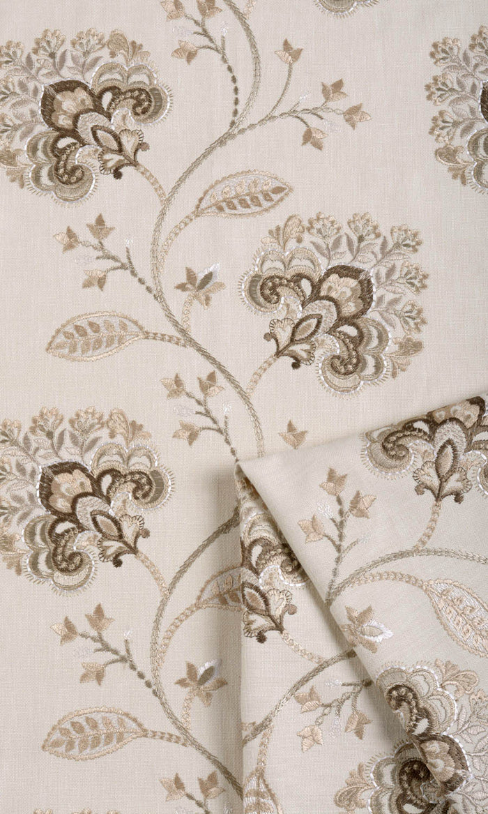 Vine Embroidered Curtains / Drapes / Window Drapery Panels (Latte Beige/ Brown)
