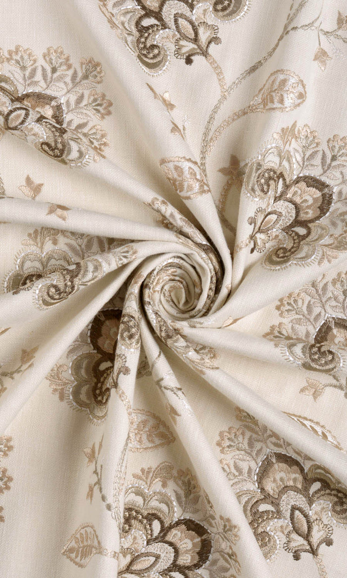 Vine Embroidered Any Size Style Curtains (Latte Beige/ Brown)