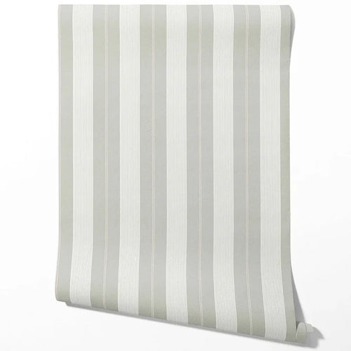 Neutral Geometric Striped Traditional Wallpaper (Grey-Green)