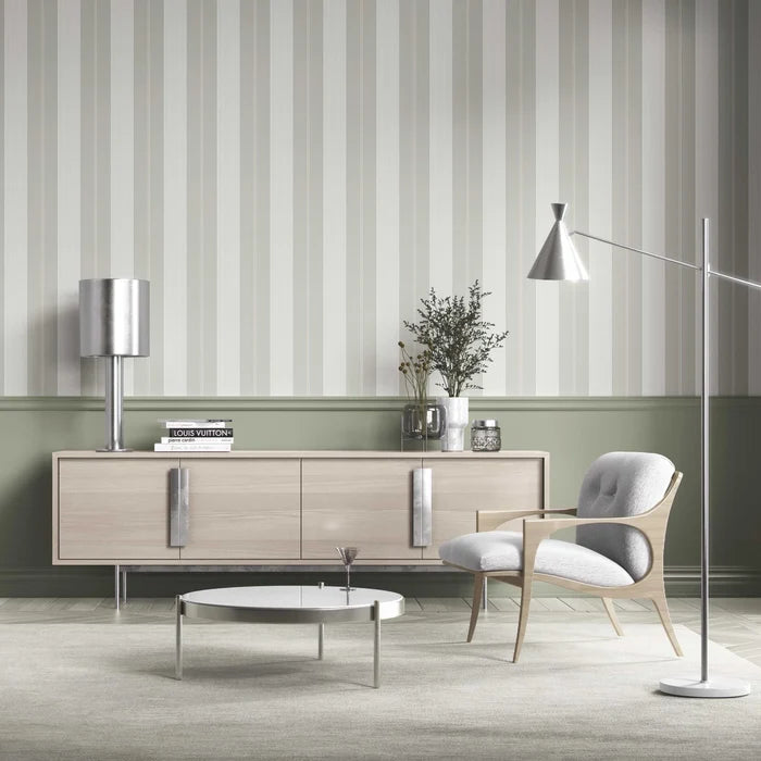 Neutral Geometric Striped Kitchen Wallpaper (Grey-Green)