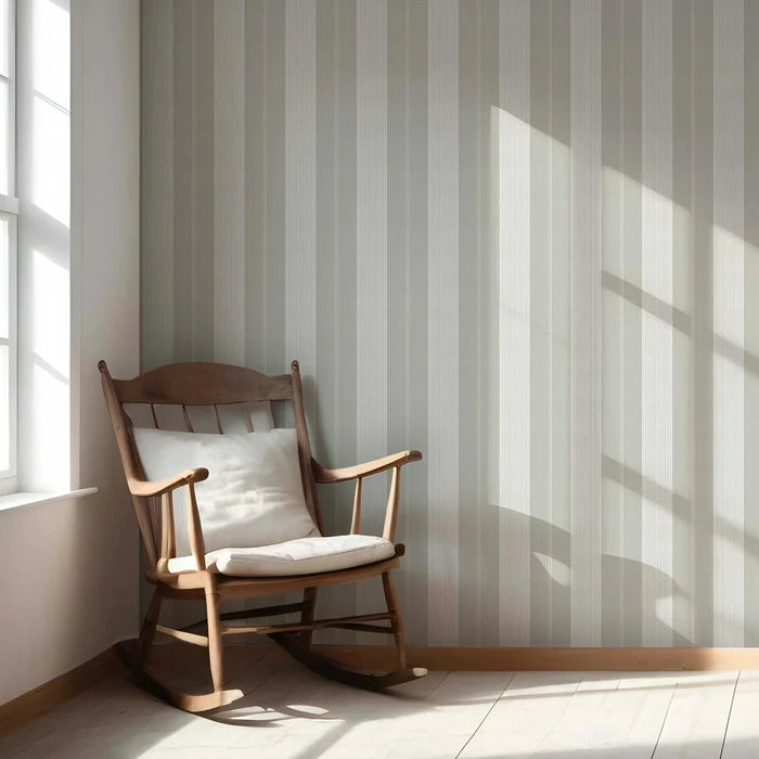 Neutral Geometric Striped Nursery Wallpaper (Grey-Green)