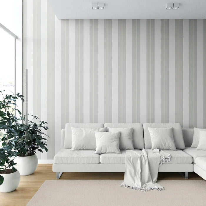 Neutral Geometric Striped Shower Toilet Wallpaper (Grey-Green)