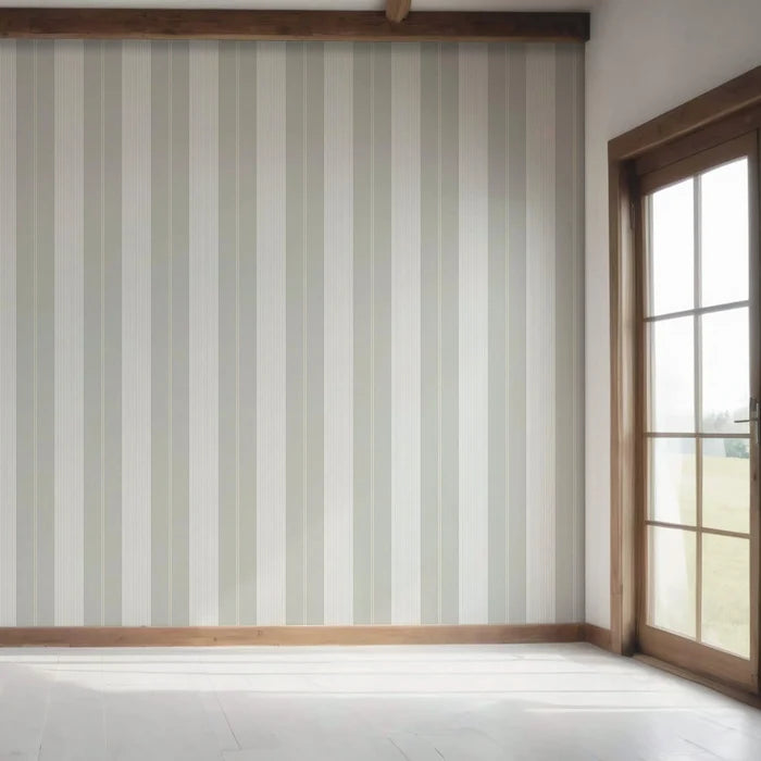Neutral Geometric Striped Bedroom Wallpaper (Grey-Green)