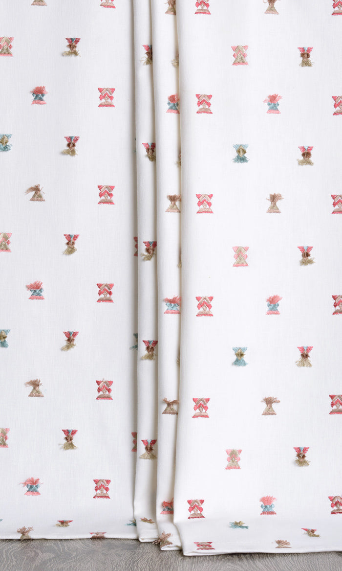 Embroidered Drapes for Living, Bedroom, Kitchen, Bathroom (Red/ Pink/ Blue/ White)