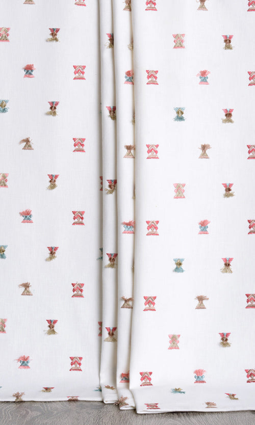 Embroidered Drapes for Living, Bedroom, Kitchen, Bathroom (Red/ Pink/ Blue/ White)