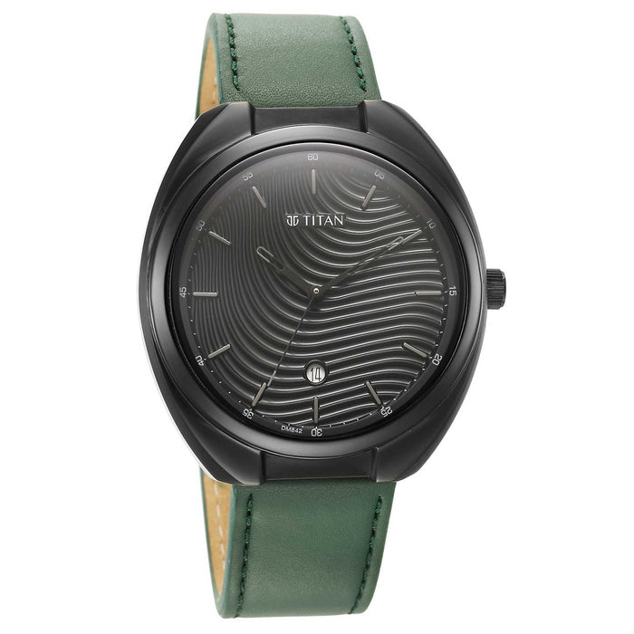 Bolt Green Dial Dark Green Leather Strap Watch 1887NL01