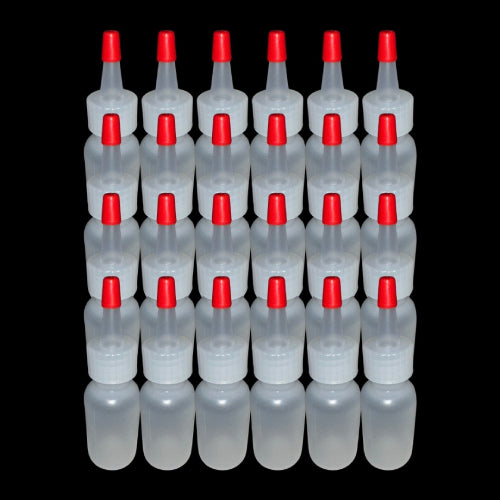 Boston Round Squeeze Bottles with Yorker Caps 1oz Dispensing Bottles for Crafts, Baking, Oils, Paints & More 25-Pack