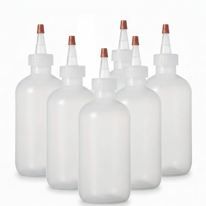 Boston Round Squeeze Bottles with Yorker Caps Durable Dispensing Bottles 8oz 6-Pack