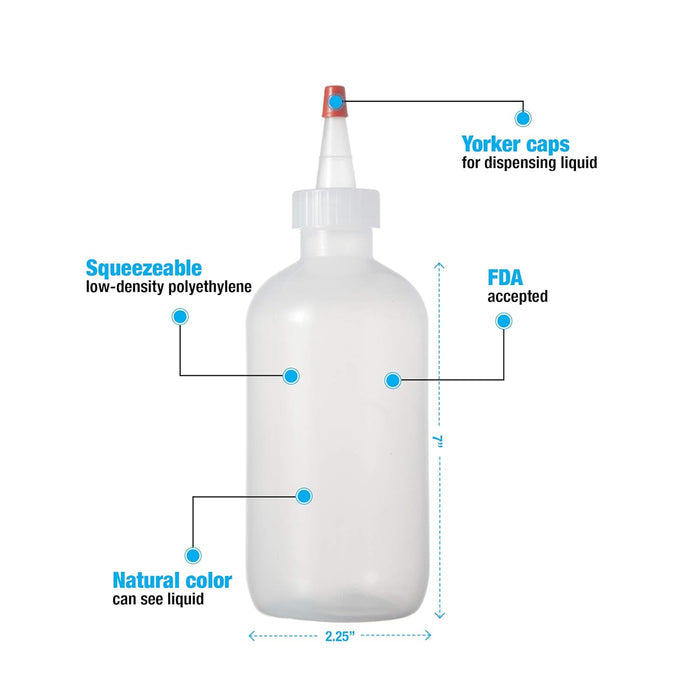 Boston Round Squeeze Bottles with Yorker Caps Durable Dispensing Bottles 8oz 6-Pack