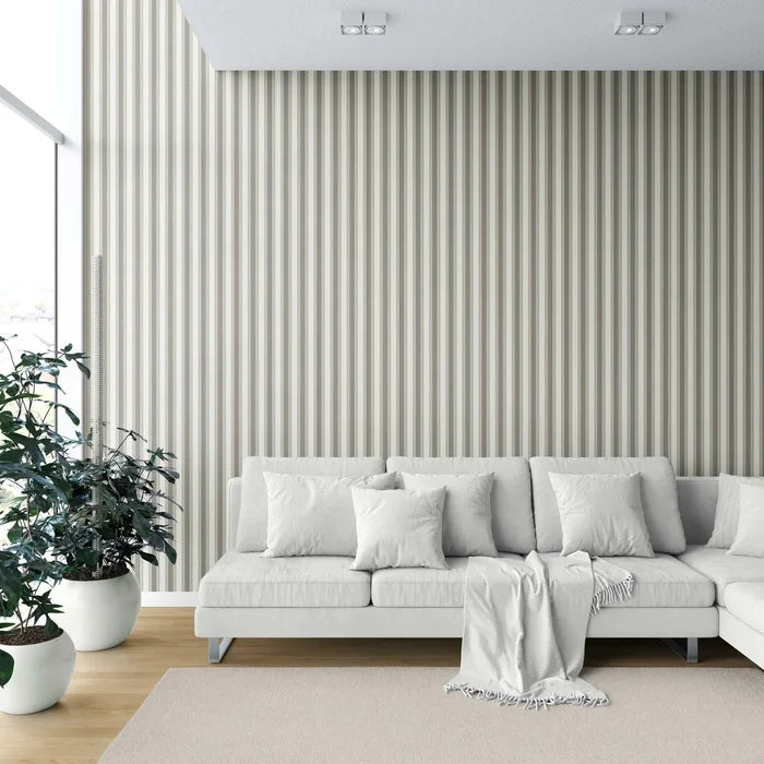 Neutral Geometric Striped Nursery Wallpaper (Brown/ Beige/ Taupe Grey)