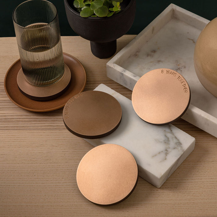 Brushed Bronze Coaster Set - Natural