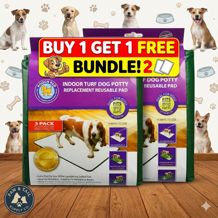 Buy 1, Get 1 FREE | PoochPads Indoor Turf Replacement Dog Potty Pad Medium 18" x 28" 3-Pack Reusable