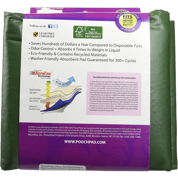 PoochPads Indoor Turf Replacement Pad Dog Potty Med 8" x 28" 3pck PoochPad Products