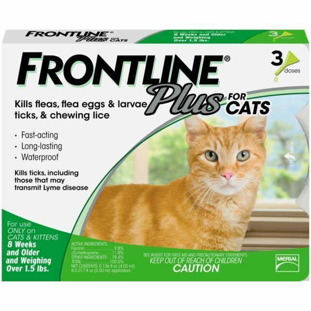 Cat Frontline Plus Cats 3 Pack Flea Tick Treatment Kills Eggs & Larvae