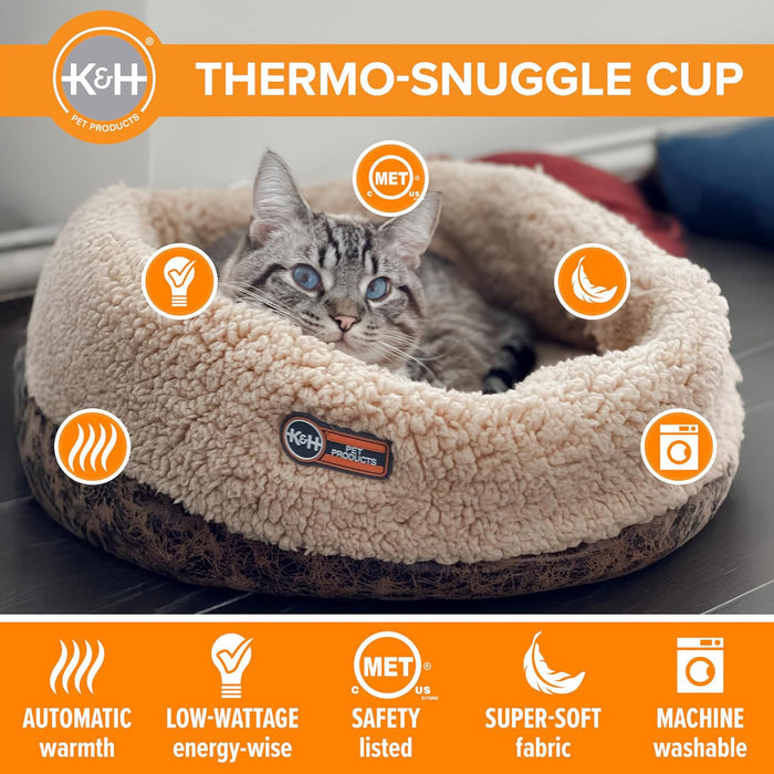Cat K&h Heated & Small Dog Bed Thermo-snuggle Cup 18x14 Chocolate