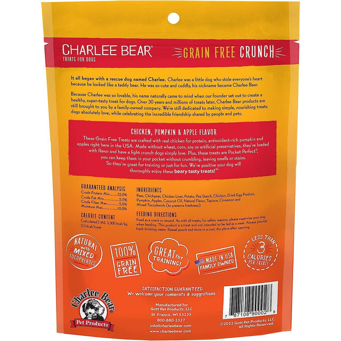Charlee Bear Grain-Free Bear Crunch Chicken, Pumpkin & Apple Flavor 8 oz. USA Made Pocket Perfect Training Treats