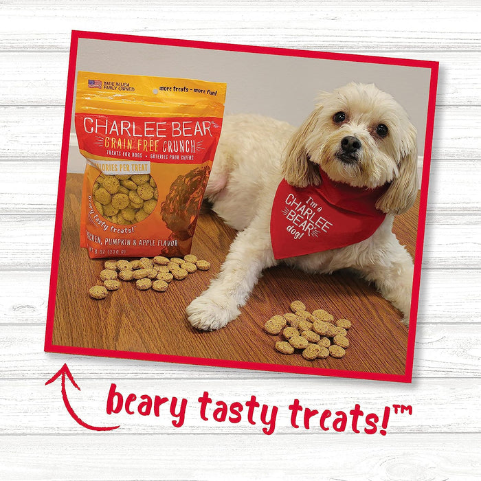 Charlee Bear Grain-Free Bear Crunch Chicken, Pumpkin & Apple Flavor 8 oz. USA Made Pocket Perfect Training Treats