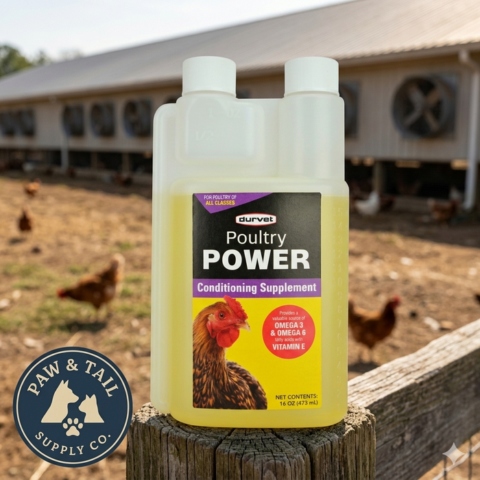 Chicken Bird Durvet Poultry Power Omega 3 6 Vitamin E Supplement Chickens Birds 16 Oz.