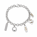 Clearance - Rhodium Plated 925 Sterling Silver CZ Bar and Ball Dangle Charm Bracelet - STB00128