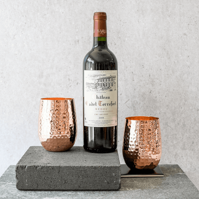 CLINQ Hammered Stemless Copper Wine Glasses - Set of 2