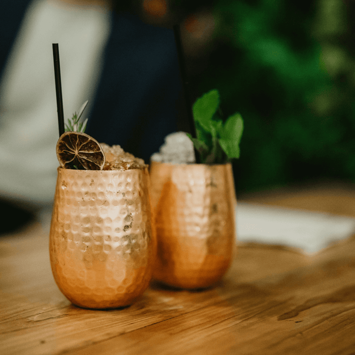 CLINQ Hammered Stemless Copper Wine Glasses - Set of 2