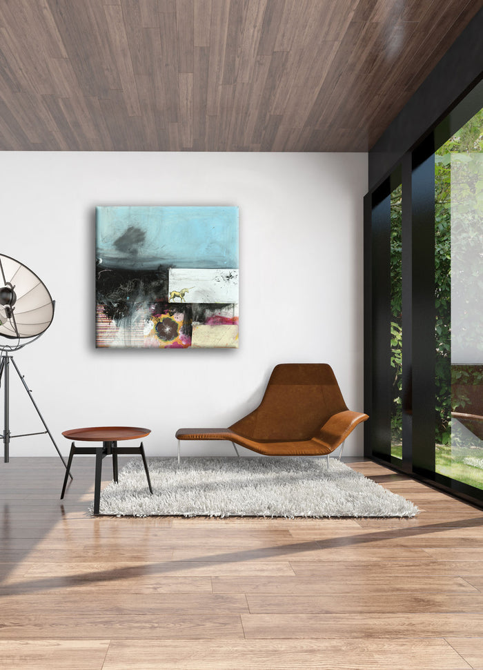 Contemporary colorful artwork in all sizes and full of pops of color.