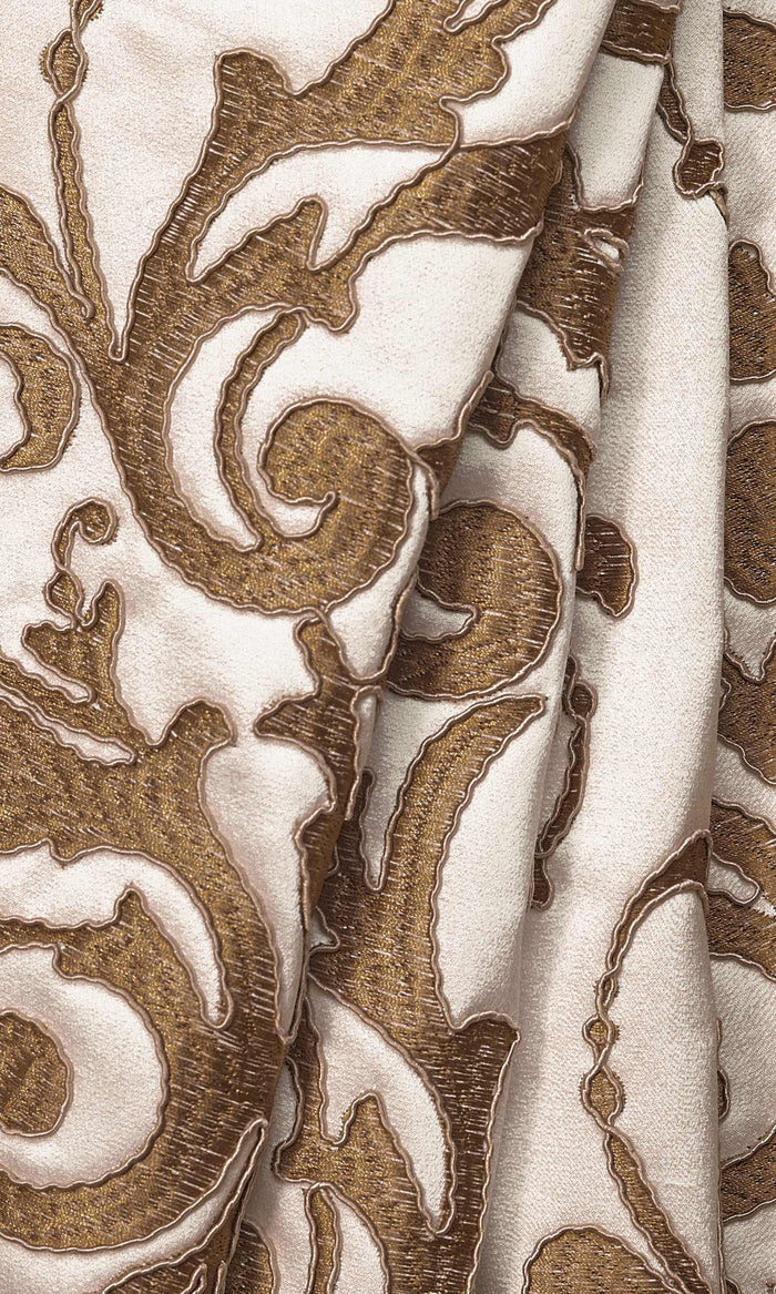 Damask Window Treatments Fabric By the Metre (White/ Brown)