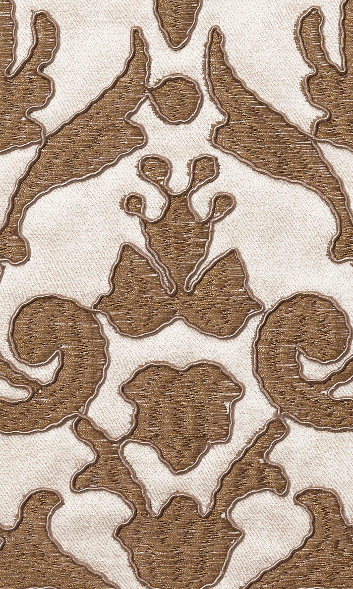 Damask Home Textile Fabric Material By the Metre (White/ Brown)