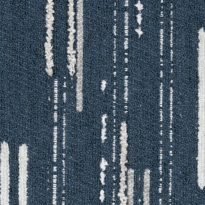Detail image of Navy outdoor pillow with vertical stripe pattern, square size for modern outdoor spaces