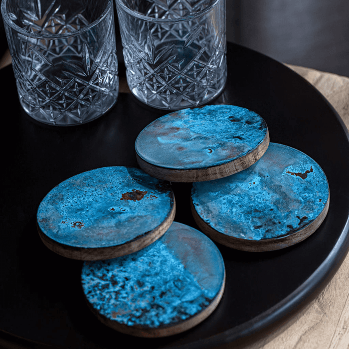 Copper Coaster Set - Blue Patina