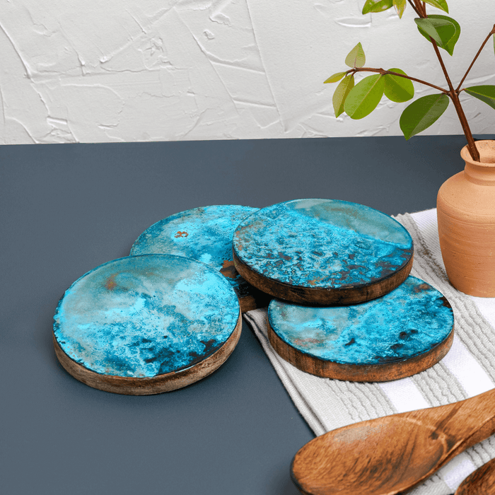 Copper Coaster Set - Blue Patina