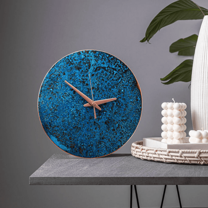 Copper Wall Clock Minimalist - Blue Patina
