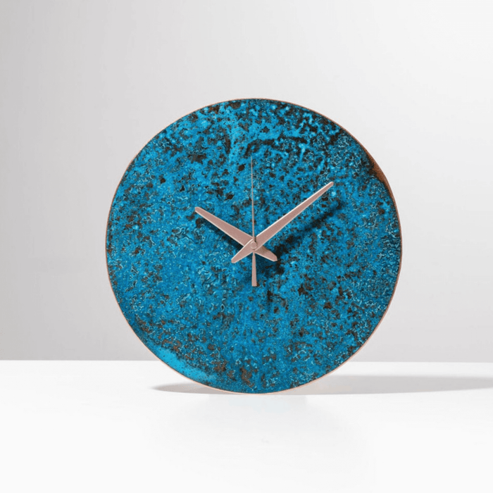 Copper Wall Clock Minimalist - Blue Patina