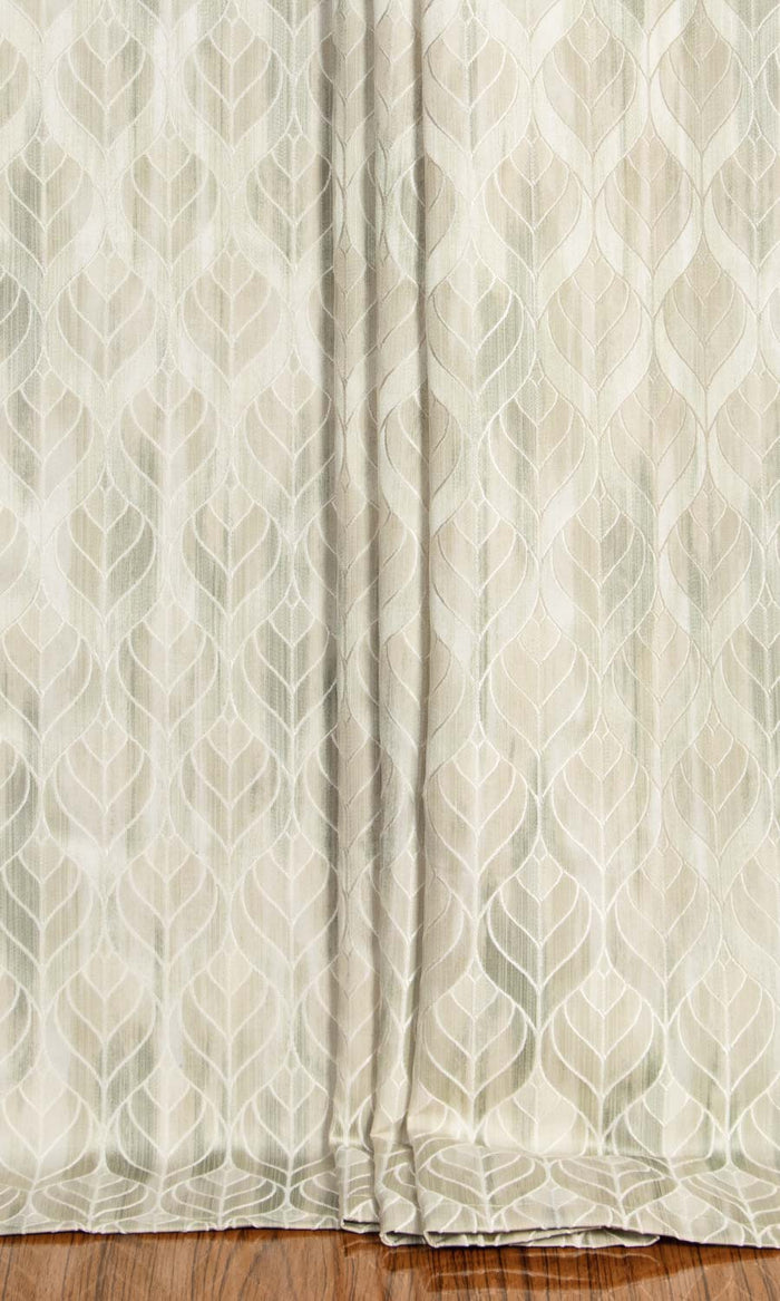 Petal Patterned Pinch Pleat, Rod Pocket, Eyelet Curtains (Soft Green)