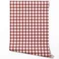 Geometric Gingham Checkered Traditional Wallpaper (Burgundy Red)