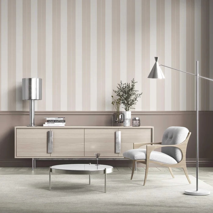 Neutral Geometric Striped Kitchen Wallpaper (Beige/ Greige/ Warm Grey)