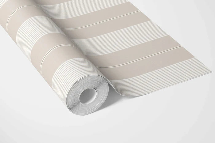 Neutral Geometric Striped Bathroom Wallpaper (Beige/ Greige/ Warm Grey)