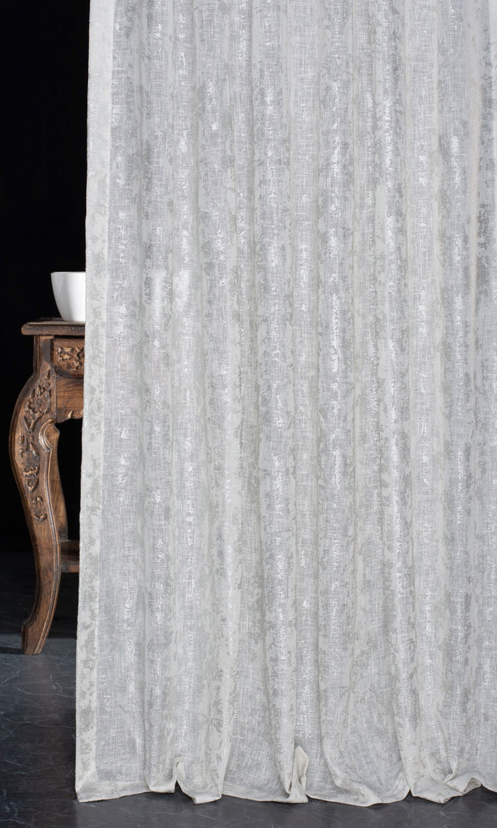 Metallic Accent Semi-Sheer Drapes for Living, Bedroom, Kitchen, Bathroom (White)