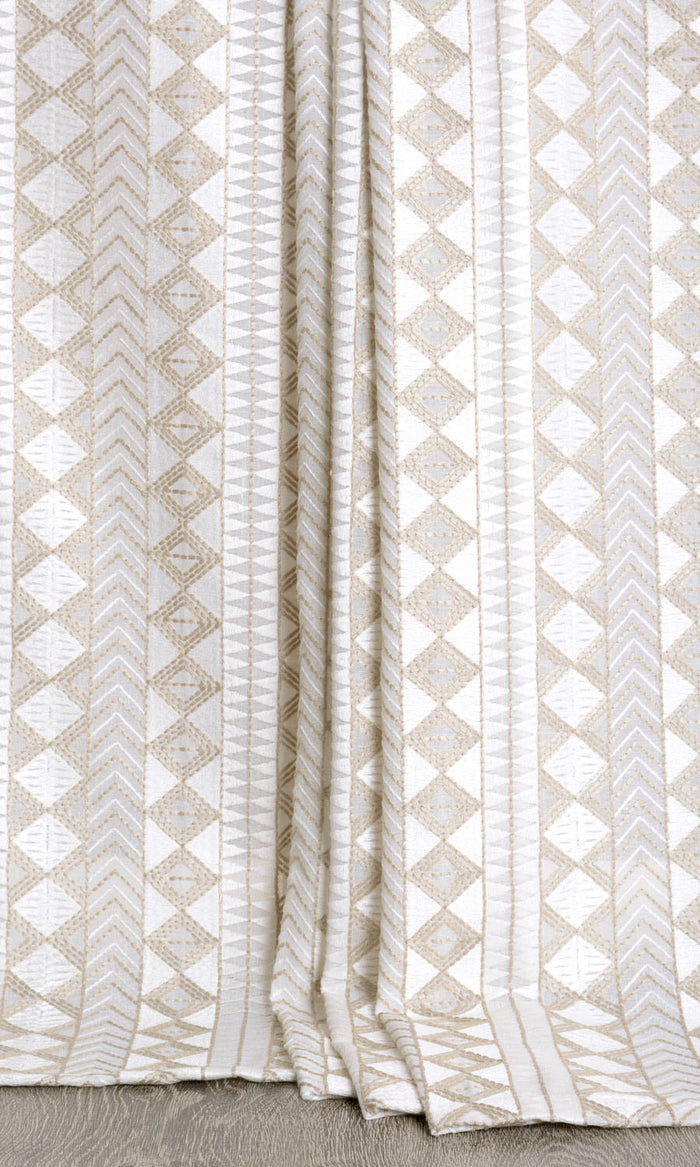 Geometric Patterned Sheer Drapes for Living, Bedroom, Kitchen, Bathroom (White/ Beige)