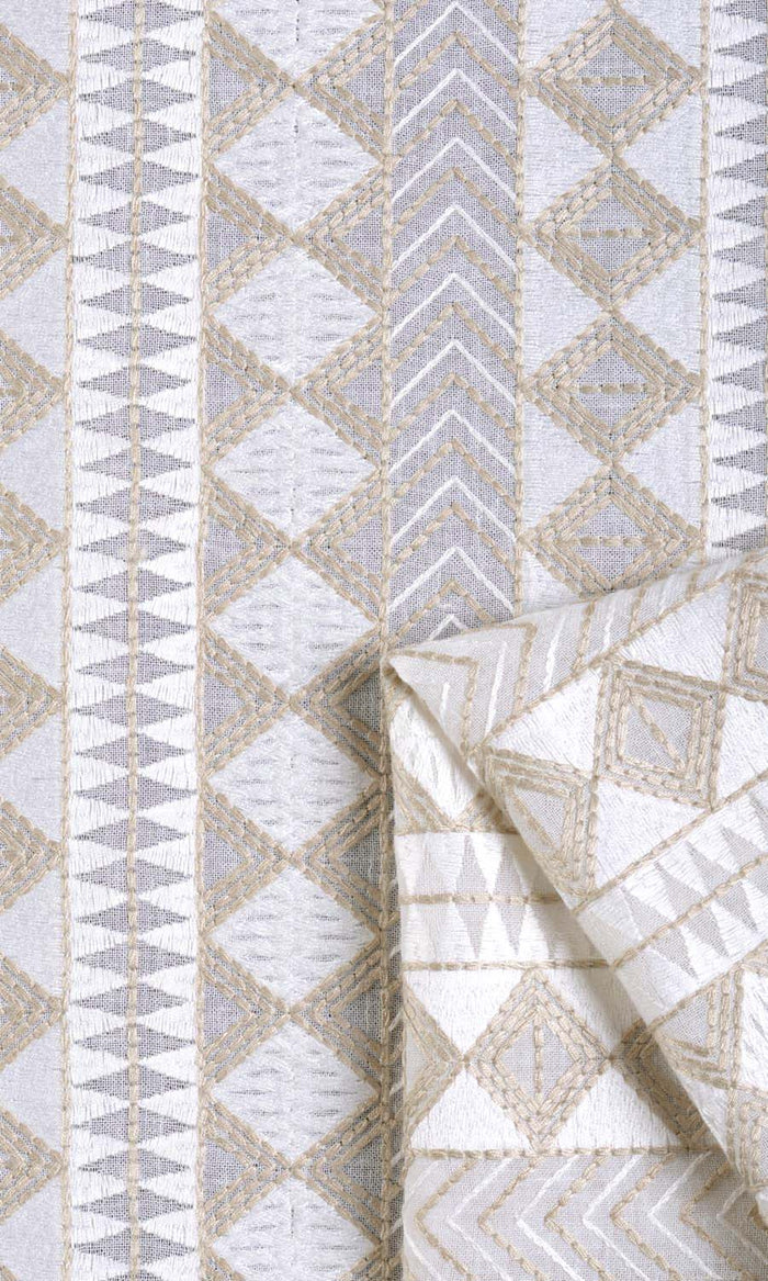 Geometric Patterned Sheer Drapes (White/ Beige) Extra Long Short Wide