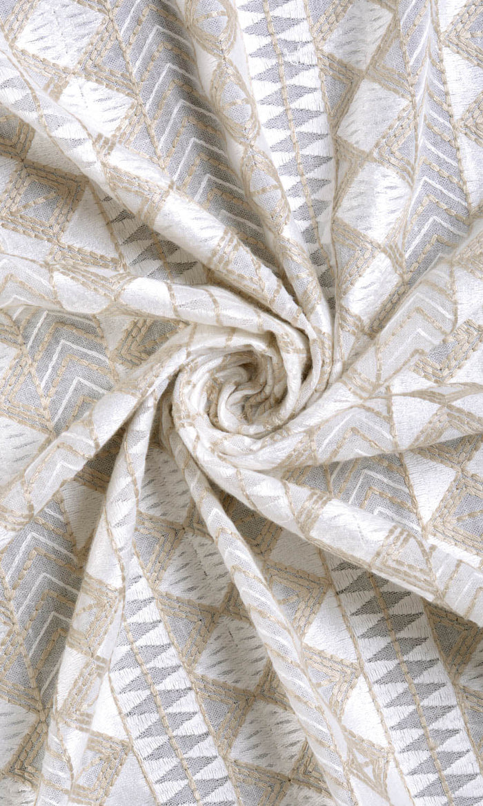 Geometric Patterned Sheer Curtains / Drapes / Window Drapery Panels (White/ Beige)