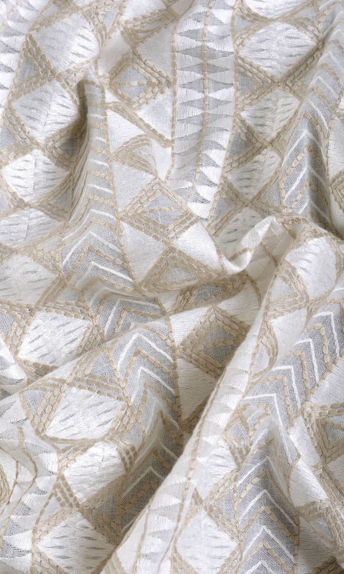 Geometric Patterned Sheer Made-to-Measure Curtains (White/ Beige)