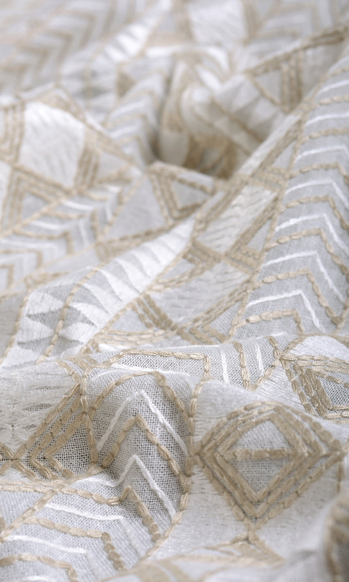 Geometric Patterned Sheer Any Size Style Curtains (White/ Beige)