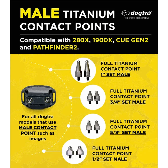 Dogtra 3/4" Full Titanium Male Contact Point Set Hypoallergenic Pet Sensitive Skin
