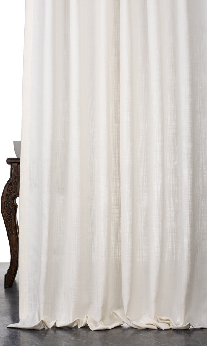 Linen-Texture Semi-Sheer Pinch Pleat, Rod Pocket, Eyelet Curtains (Off-White)