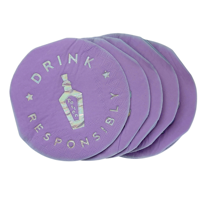Drink Responsibly Silver Iridescent Potion Round Party/Beverage/Cocktail Napkins