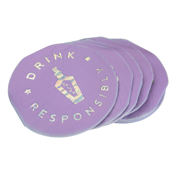 Drink Responsibly Silver Iridescent Potion Round Party/Beverage/Cocktail Napkins