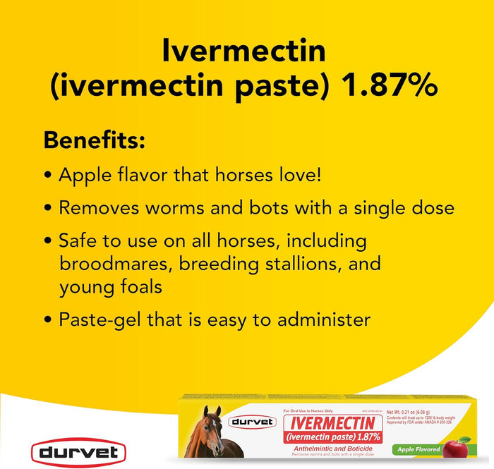 Durvet Ivermectin Horse Wormer Apple Flavor Broad Spectrum Equine Dewormer