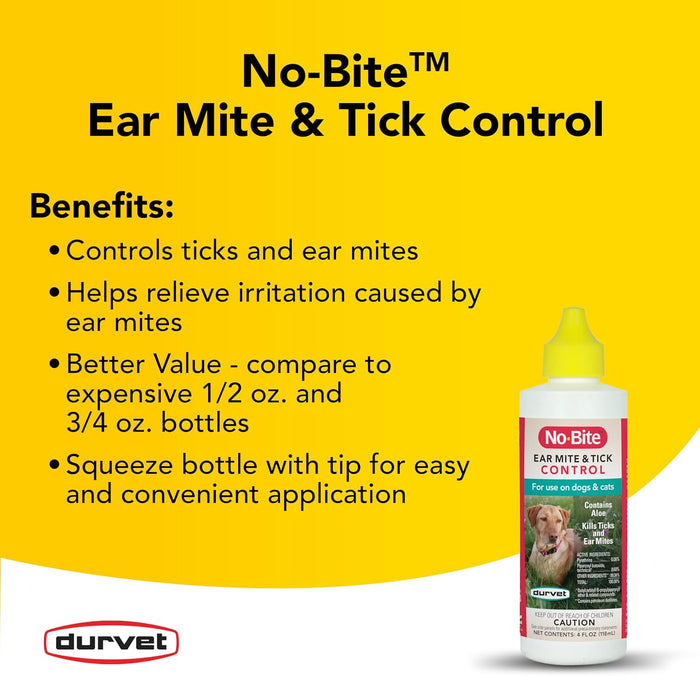 Durvet No-Bite Ear Care for Dogs & Cats Ear Cleaning Solution 4 oz.