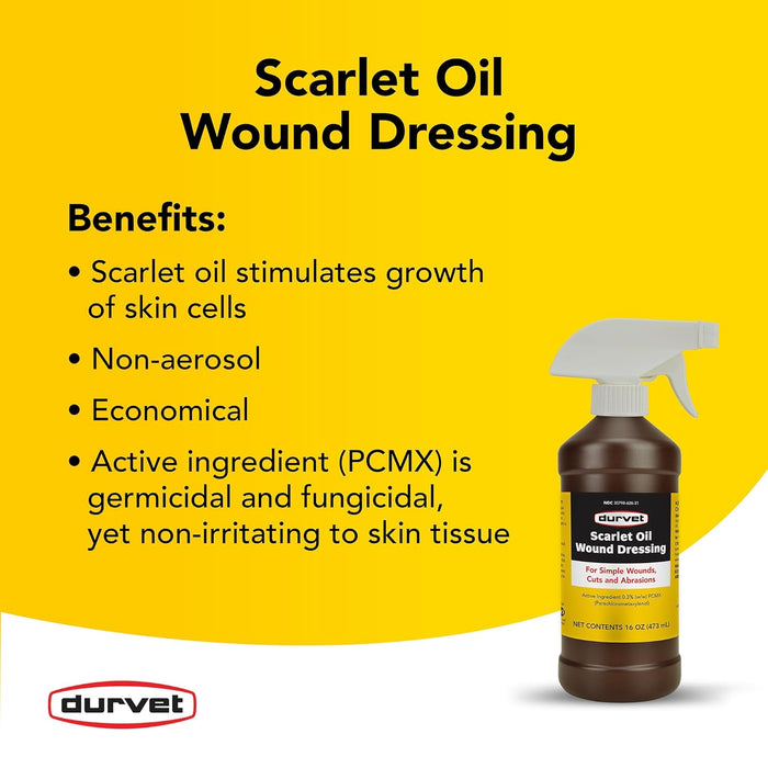 Durvet Scarlet Oil Wound Dressing Spray for Horses Livestock Wound Care 16 oz.